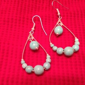 Silver Tone Faux Turquoise Beaded Dangle Earrings